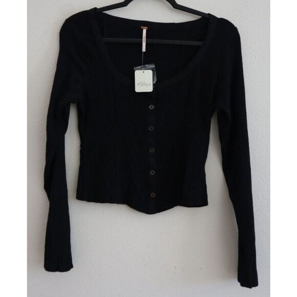 Free People OB1448856 Women's Sz XS Black Time With You Long Sleeve Top - Picture 1 of 7